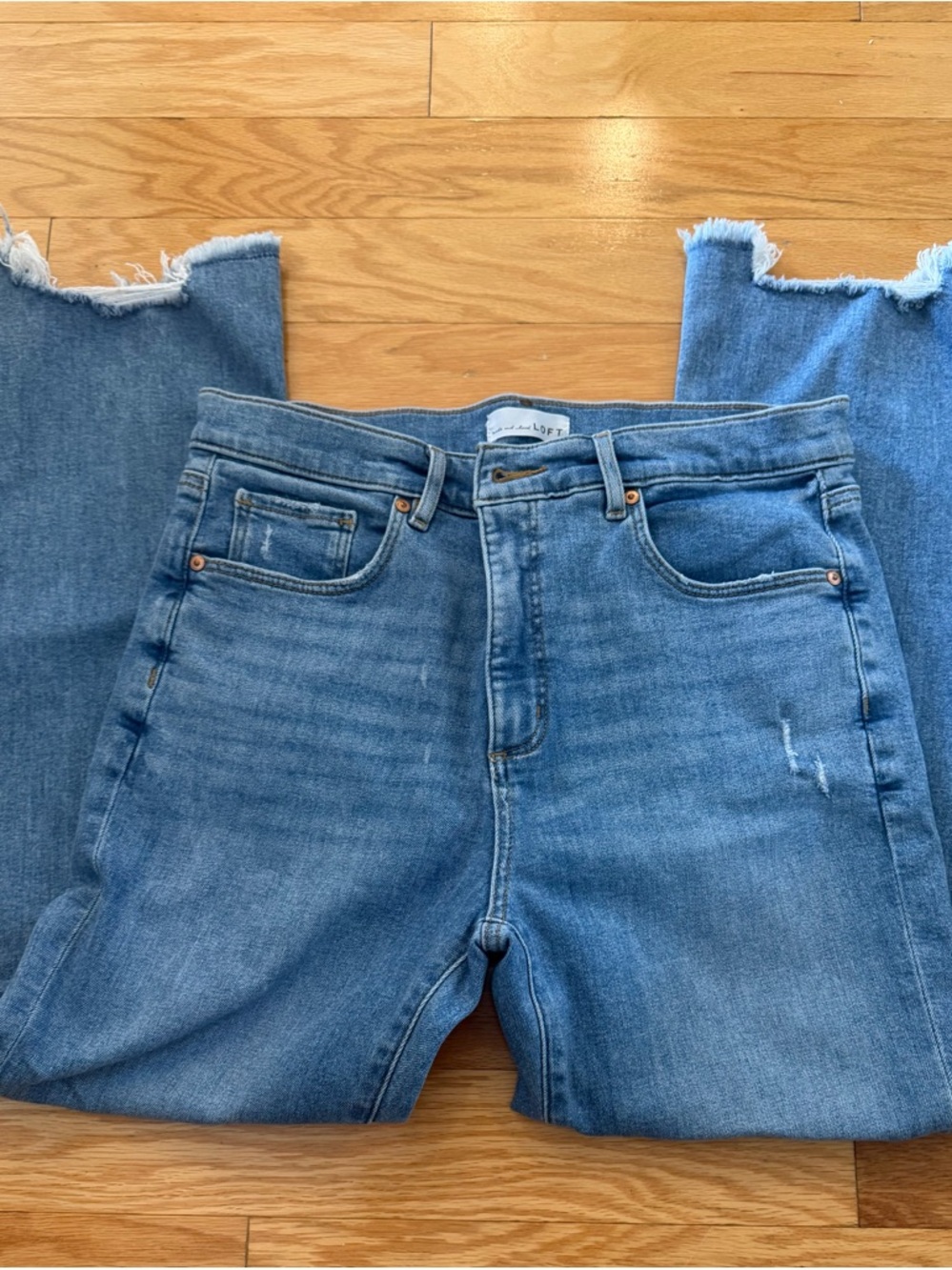 LOFT Light Blue Cropped High-Rise Distressed Jeans Size 12